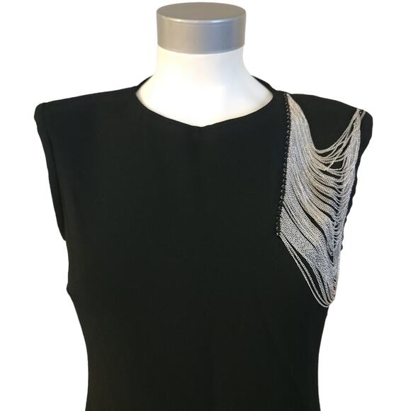 MAJE Raleuse sleeveless chain embellished crepe sheath dress in black Sz 1 S NEW - Picture 5 of 8